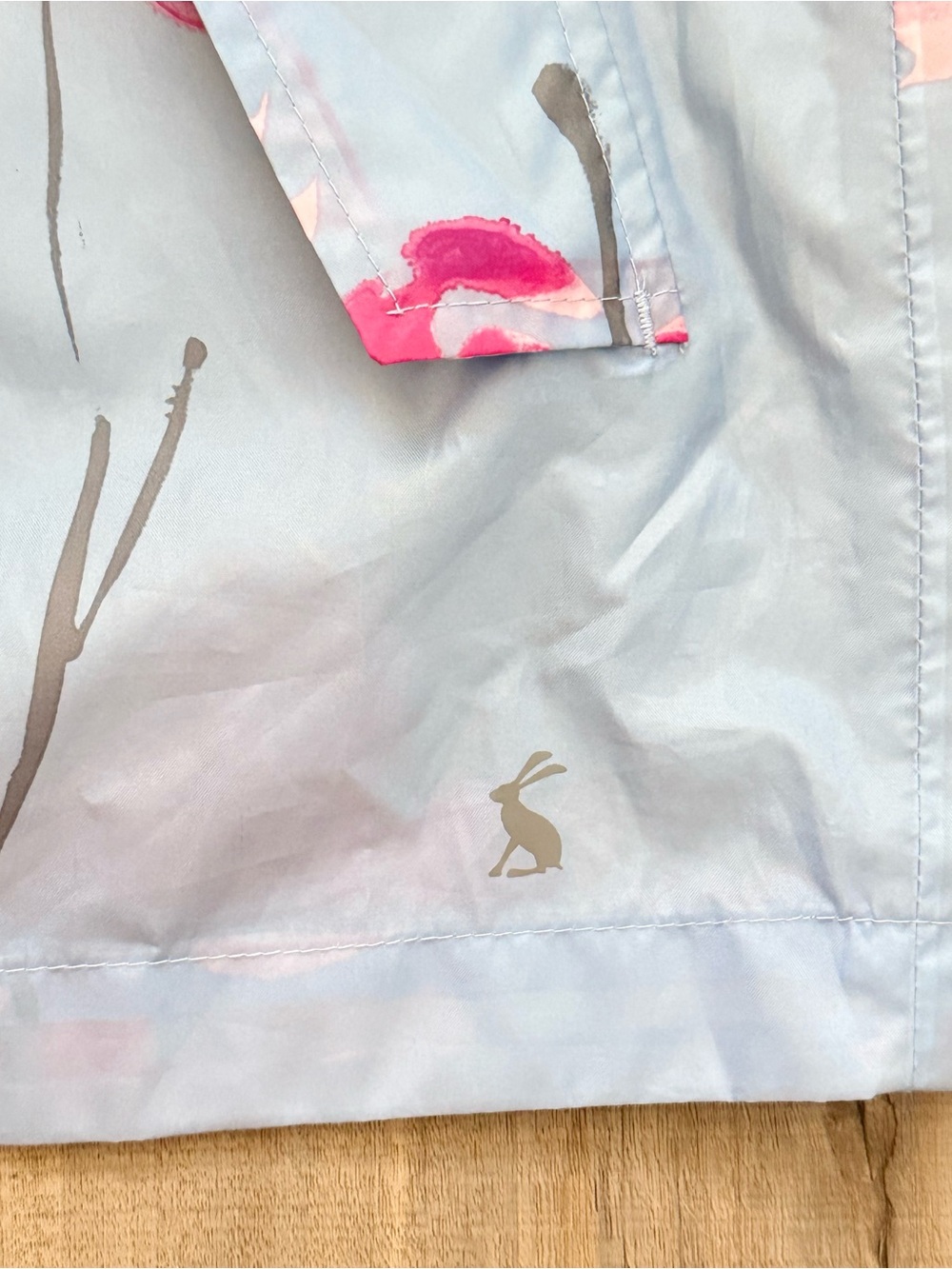 Joules Blue Pink Floral Lightweight Full Zipper Hooded Raincoat Rain Jacket - Picture 6 of 12